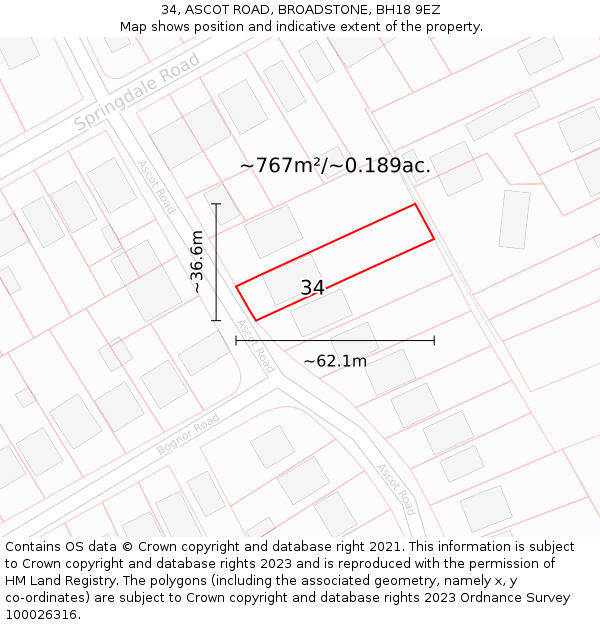 34, ASCOT ROAD, BROADSTONE, BH18 9EZ: Plot and title map