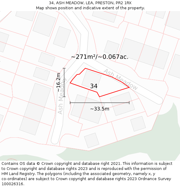 34, ASH MEADOW, LEA, PRESTON, PR2 1RX: Plot and title map