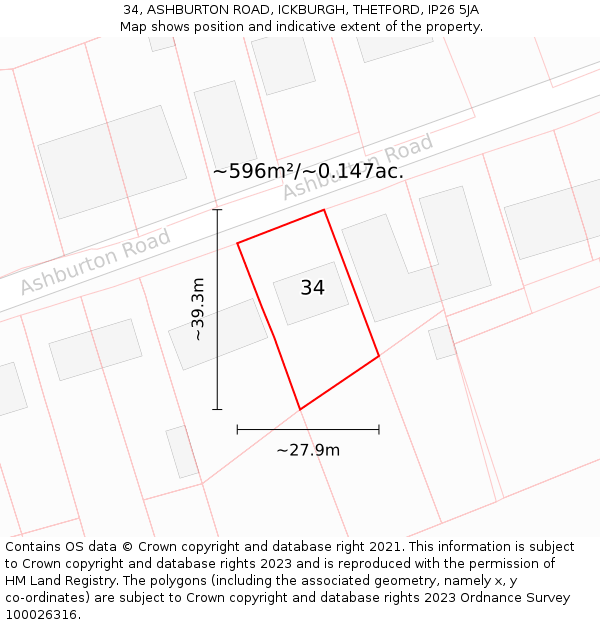 34, ASHBURTON ROAD, ICKBURGH, THETFORD, IP26 5JA: Plot and title map