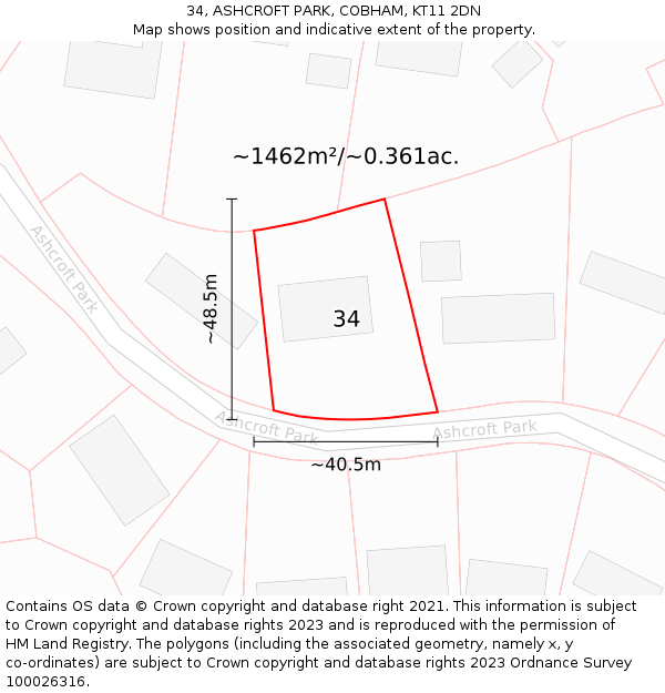 34, ASHCROFT PARK, COBHAM, KT11 2DN: Plot and title map