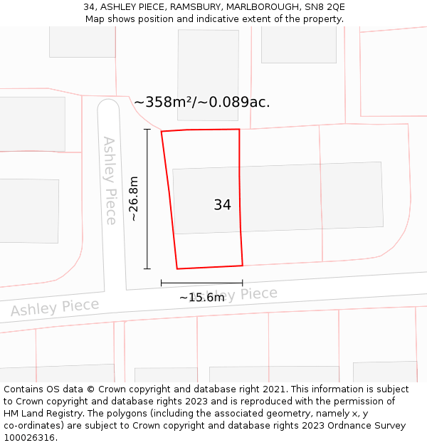 34, ASHLEY PIECE, RAMSBURY, MARLBOROUGH, SN8 2QE: Plot and title map