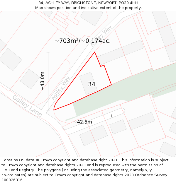 34, ASHLEY WAY, BRIGHSTONE, NEWPORT, PO30 4HH: Plot and title map