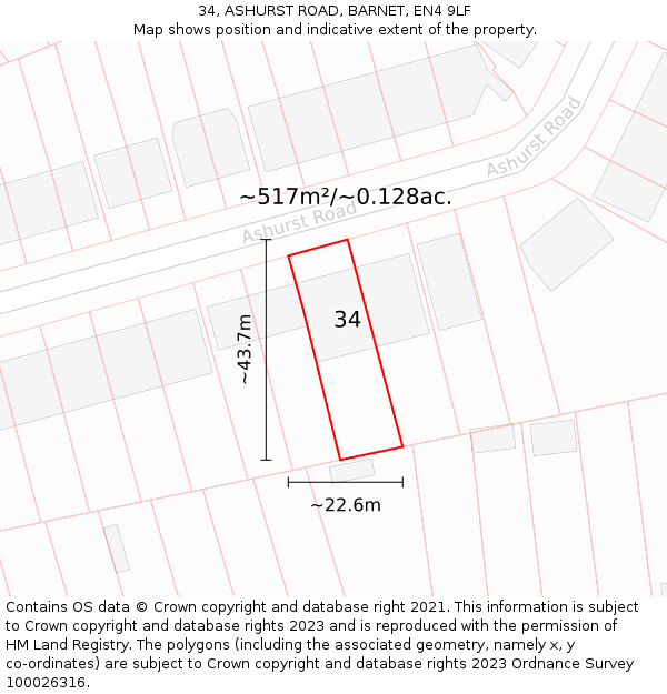 34, ASHURST ROAD, BARNET, EN4 9LF: Plot and title map