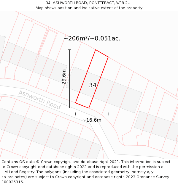 34, ASHWORTH ROAD, PONTEFRACT, WF8 2UL: Plot and title map