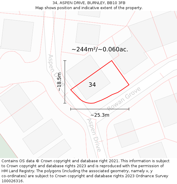 34, ASPEN DRIVE, BURNLEY, BB10 3FB: Plot and title map