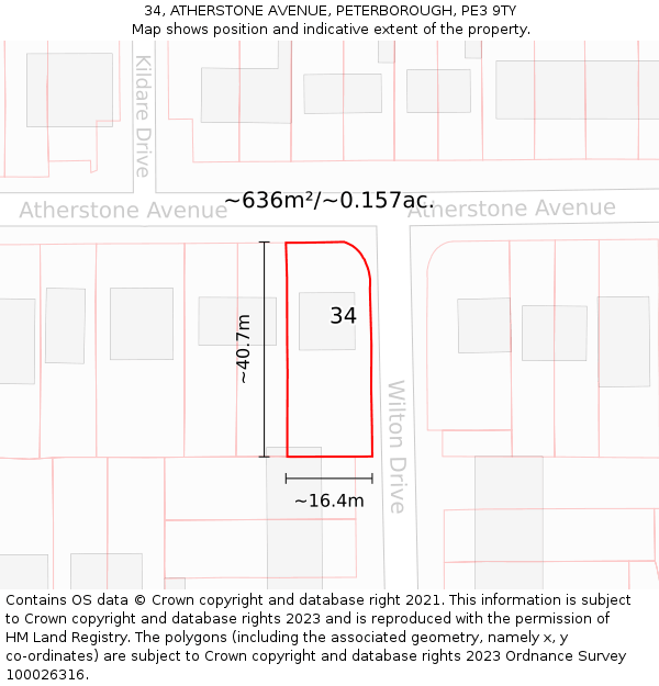 34, ATHERSTONE AVENUE, PETERBOROUGH, PE3 9TY: Plot and title map