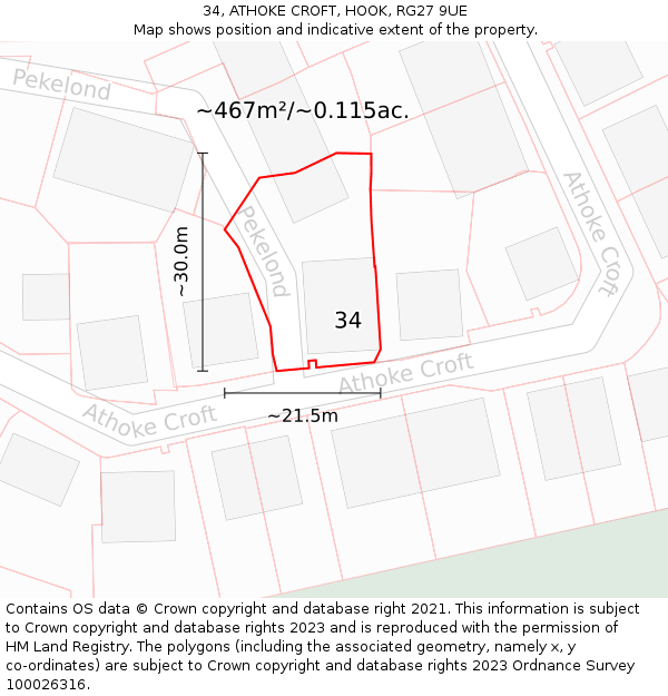 34, ATHOKE CROFT, HOOK, RG27 9UE: Plot and title map