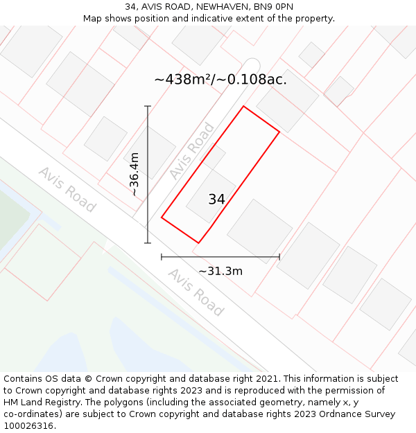 34, AVIS ROAD, NEWHAVEN, BN9 0PN: Plot and title map