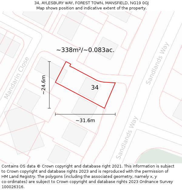 34, AYLESBURY WAY, FOREST TOWN, MANSFIELD, NG19 0GJ: Plot and title map