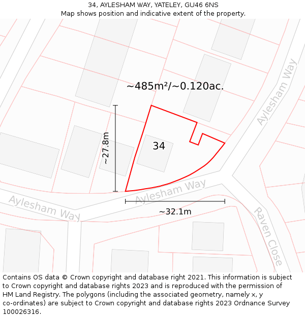 34, AYLESHAM WAY, YATELEY, GU46 6NS: Plot and title map