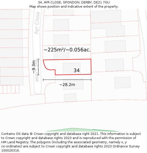 34, AYR CLOSE, SPONDON, DERBY, DE21 7GU: Plot and title map