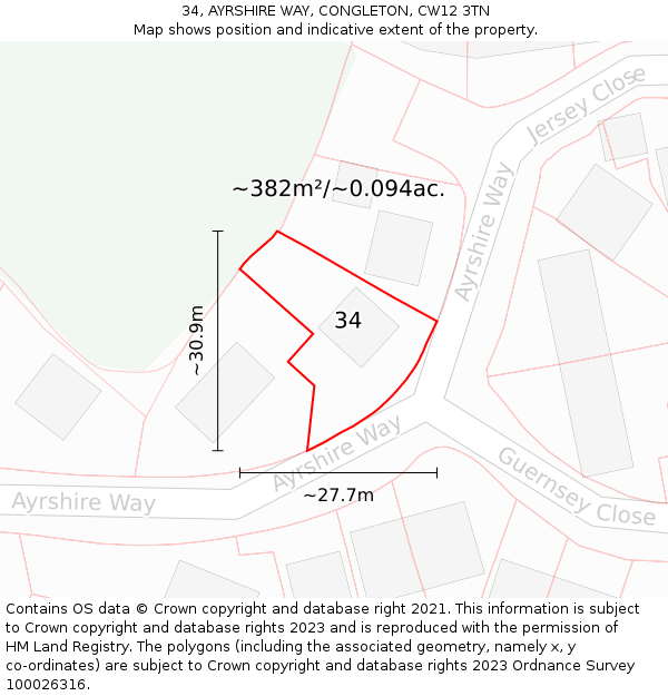 34, AYRSHIRE WAY, CONGLETON, CW12 3TN: Plot and title map