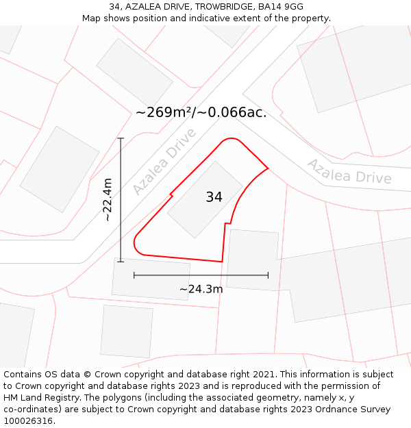 34, AZALEA DRIVE, TROWBRIDGE, BA14 9GG: Plot and title map