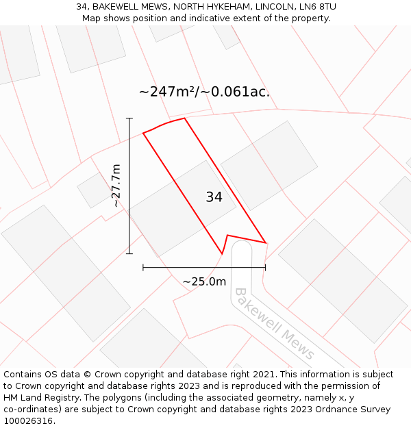 34, BAKEWELL MEWS, NORTH HYKEHAM, LINCOLN, LN6 8TU: Plot and title map