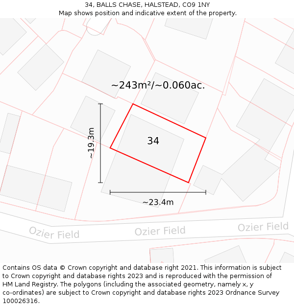 34, BALLS CHASE, HALSTEAD, CO9 1NY: Plot and title map