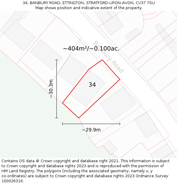 34, BANBURY ROAD, ETTINGTON, STRATFORD-UPON-AVON, CV37 7SU: Plot and title map