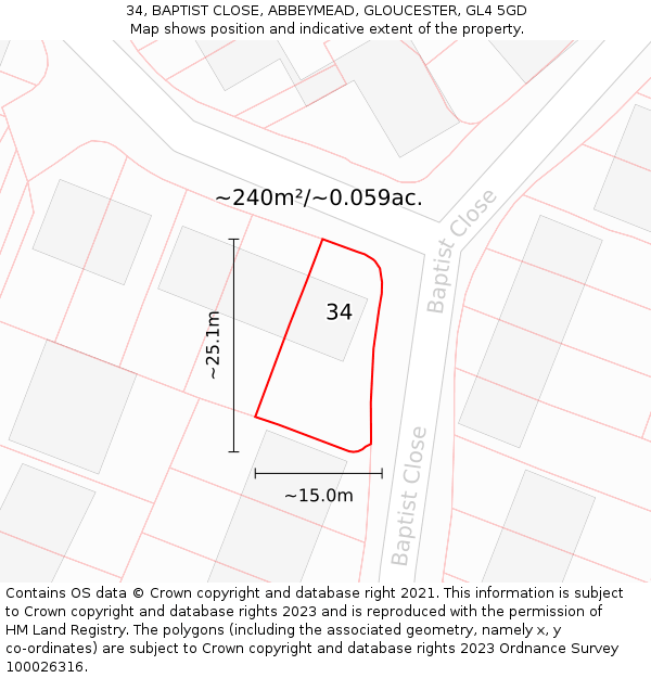 34, BAPTIST CLOSE, ABBEYMEAD, GLOUCESTER, GL4 5GD: Plot and title map