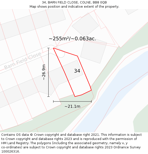 34, BARN FIELD CLOSE, COLNE, BB8 0QB: Plot and title map