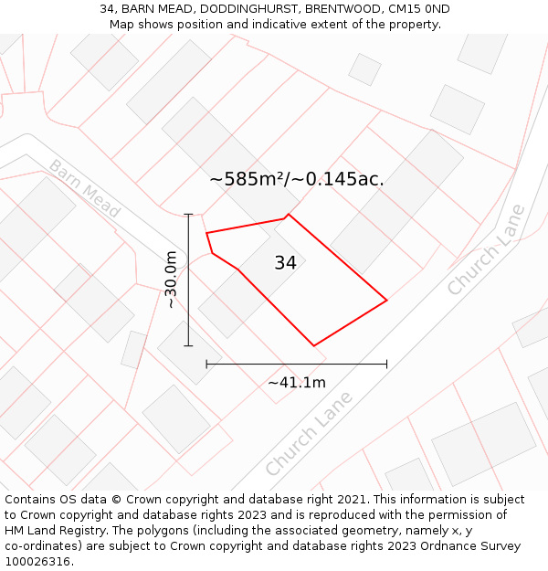 34, BARN MEAD, DODDINGHURST, BRENTWOOD, CM15 0ND: Plot and title map