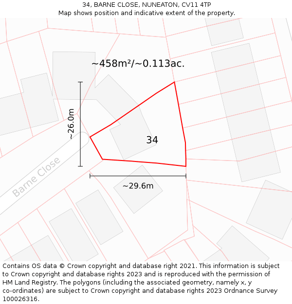 34, BARNE CLOSE, NUNEATON, CV11 4TP: Plot and title map