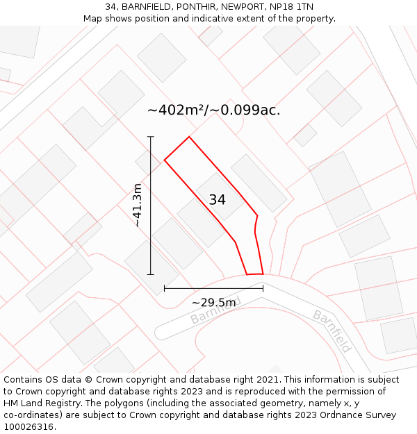 34, BARNFIELD, PONTHIR, NEWPORT, NP18 1TN: Plot and title map