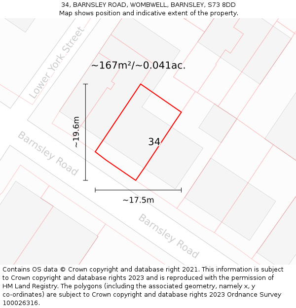 34, BARNSLEY ROAD, WOMBWELL, BARNSLEY, S73 8DD: Plot and title map