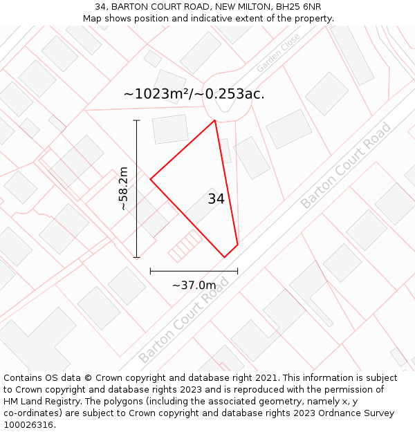34, BARTON COURT ROAD, NEW MILTON, BH25 6NR: Plot and title map