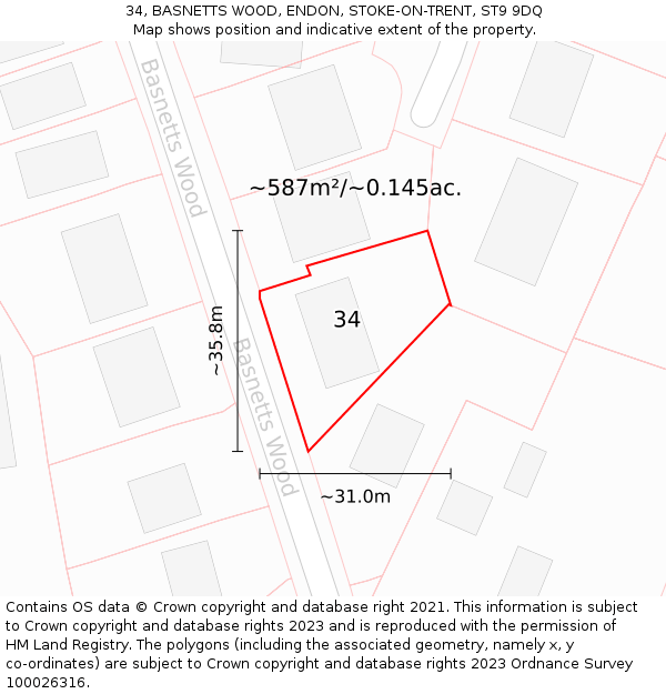 34, BASNETTS WOOD, ENDON, STOKE-ON-TRENT, ST9 9DQ: Plot and title map