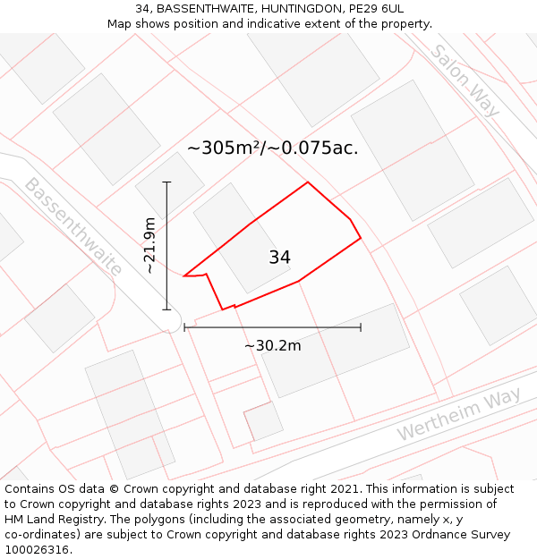 34, BASSENTHWAITE, HUNTINGDON, PE29 6UL: Plot and title map