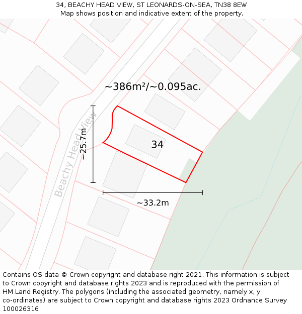 34, BEACHY HEAD VIEW, ST LEONARDS-ON-SEA, TN38 8EW: Plot and title map