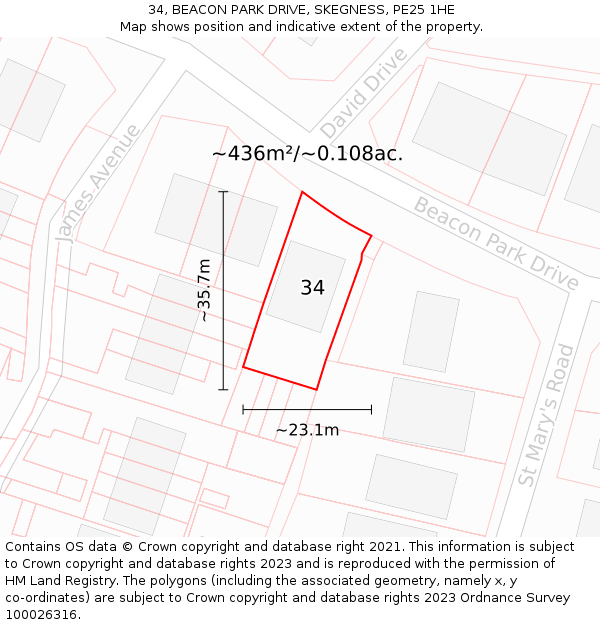 34, BEACON PARK DRIVE, SKEGNESS, PE25 1HE: Plot and title map