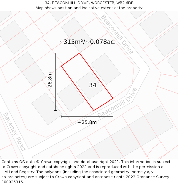 34, BEACONHILL DRIVE, WORCESTER, WR2 6DR: Plot and title map