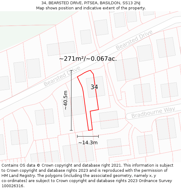 34, BEARSTED DRIVE, PITSEA, BASILDON, SS13 2NJ: Plot and title map