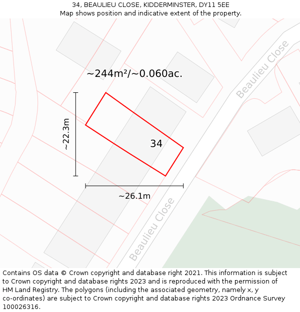 34, BEAULIEU CLOSE, KIDDERMINSTER, DY11 5EE: Plot and title map