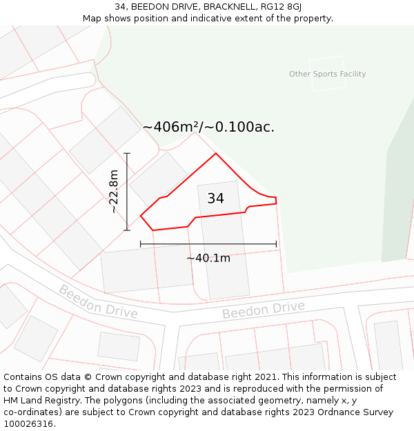 34, BEEDON DRIVE, BRACKNELL, RG12 8GJ: Plot and title map