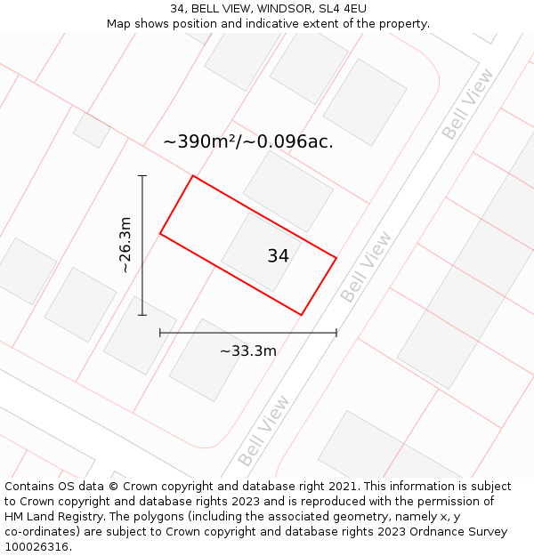 34, BELL VIEW, WINDSOR, SL4 4EU: Plot and title map