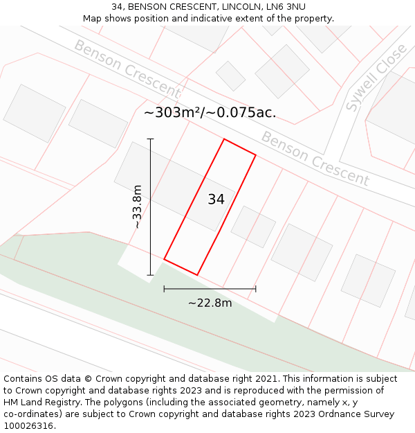 34, BENSON CRESCENT, LINCOLN, LN6 3NU: Plot and title map