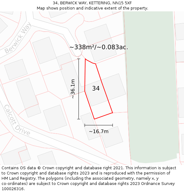 34, BERWICK WAY, KETTERING, NN15 5XF: Plot and title map