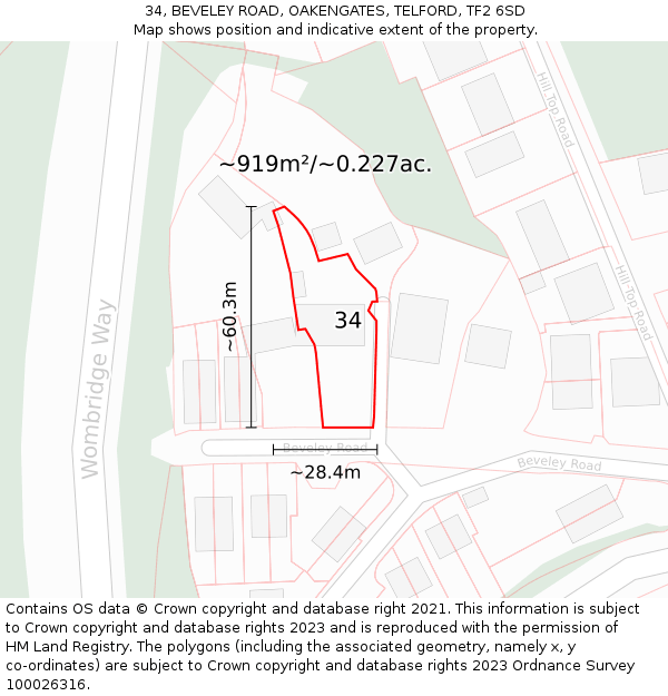 34, BEVELEY ROAD, OAKENGATES, TELFORD, TF2 6SD: Plot and title map