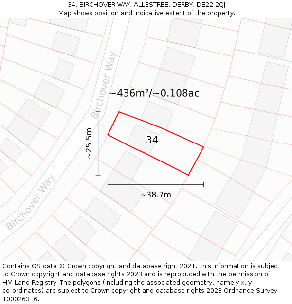 34, BIRCHOVER WAY, ALLESTREE, DERBY, DE22 2QJ: Plot and title map