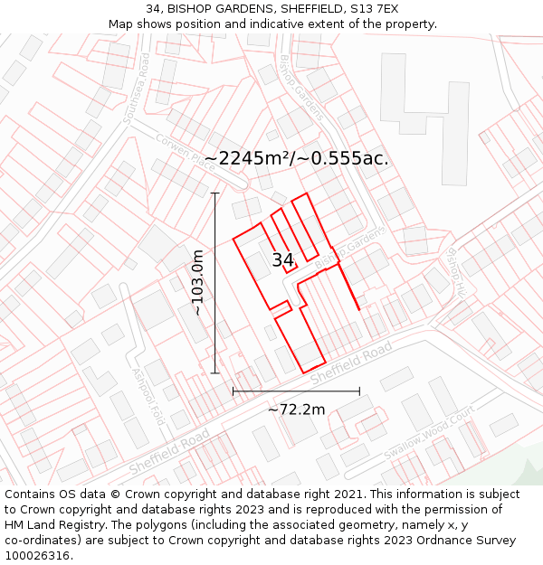 34, BISHOP GARDENS, SHEFFIELD, S13 7EX: Plot and title map