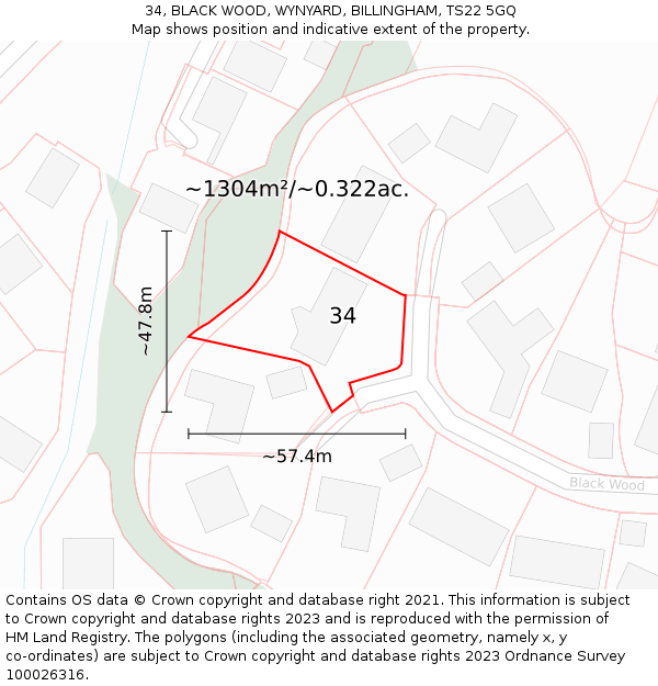 34, BLACK WOOD, WYNYARD, BILLINGHAM, TS22 5GQ: Plot and title map