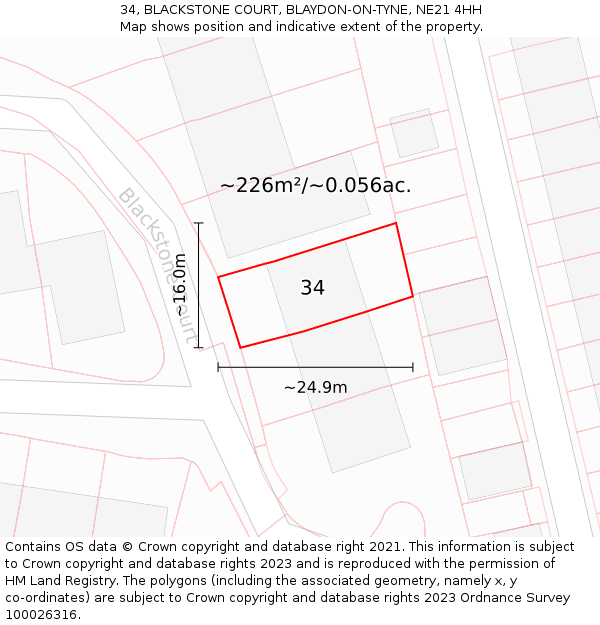34, BLACKSTONE COURT, BLAYDON-ON-TYNE, NE21 4HH: Plot and title map