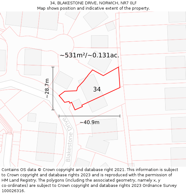 34, BLAKESTONE DRIVE, NORWICH, NR7 0LF: Plot and title map