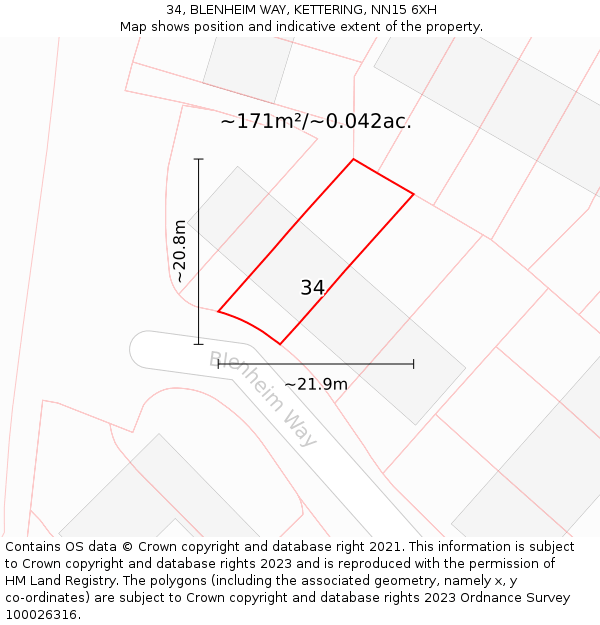 34, BLENHEIM WAY, KETTERING, NN15 6XH: Plot and title map
