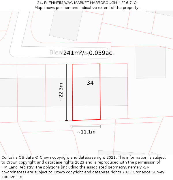 34, BLENHEIM WAY, MARKET HARBOROUGH, LE16 7LQ: Plot and title map