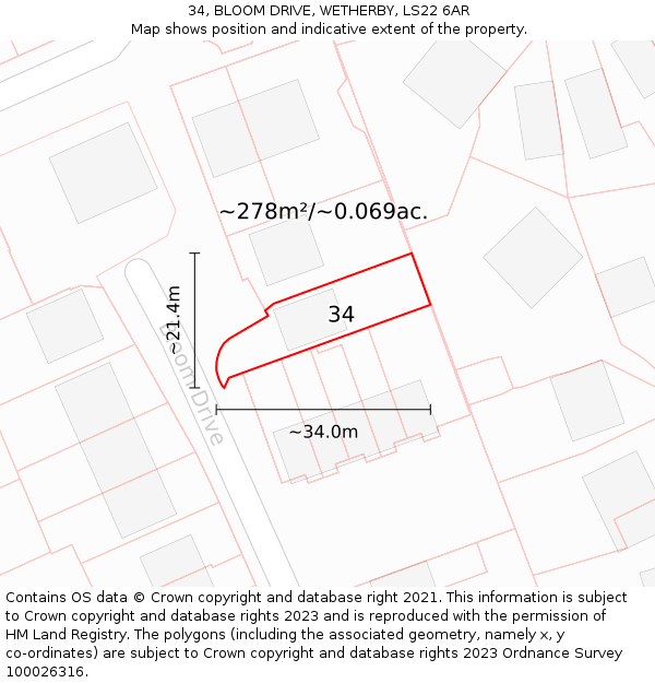 34, BLOOM DRIVE, WETHERBY, LS22 6AR: Plot and title map