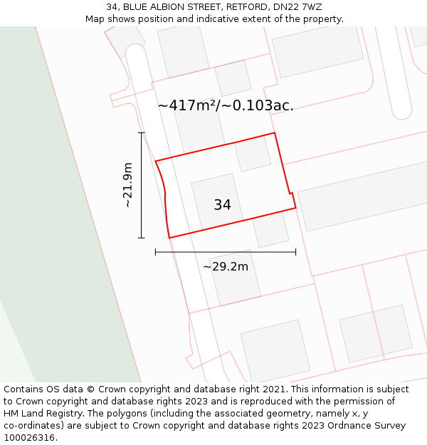 34, BLUE ALBION STREET, RETFORD, DN22 7WZ: Plot and title map