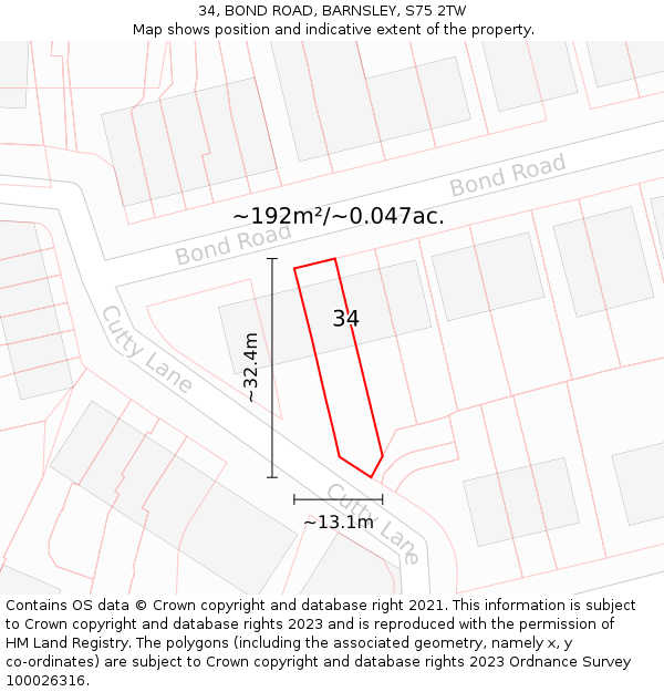 34, BOND ROAD, BARNSLEY, S75 2TW: Plot and title map