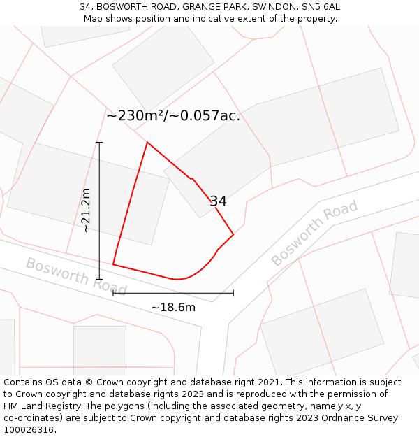 34, BOSWORTH ROAD, GRANGE PARK, SWINDON, SN5 6AL: Plot and title map